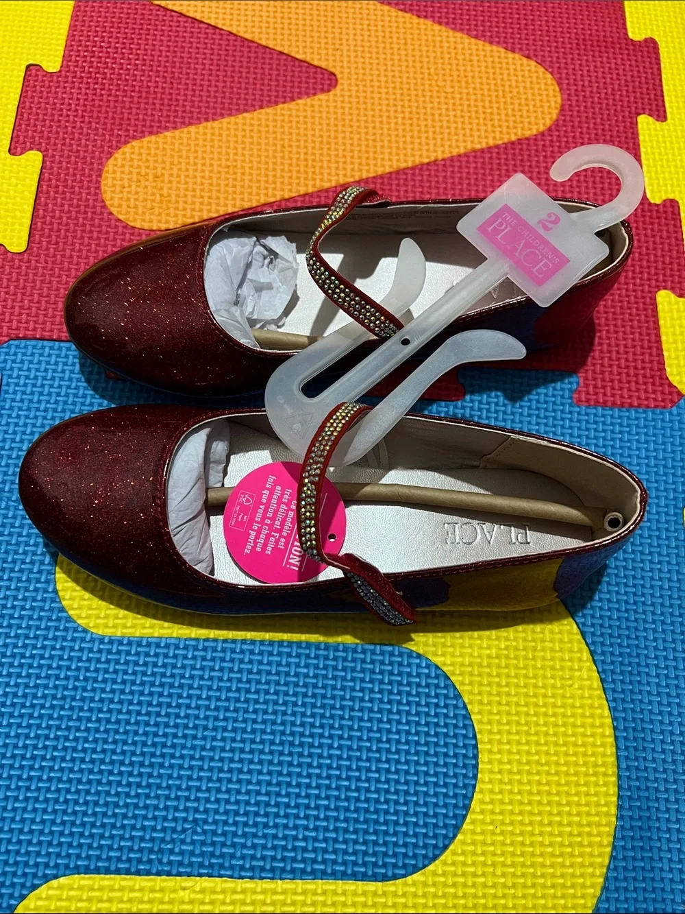 The Children's Place Red Glitter Mary Jane Shoes with Rhinestone Strap
